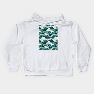 Ephemeral Crests: Hokusai Waves Reimagined Kids Hoodie